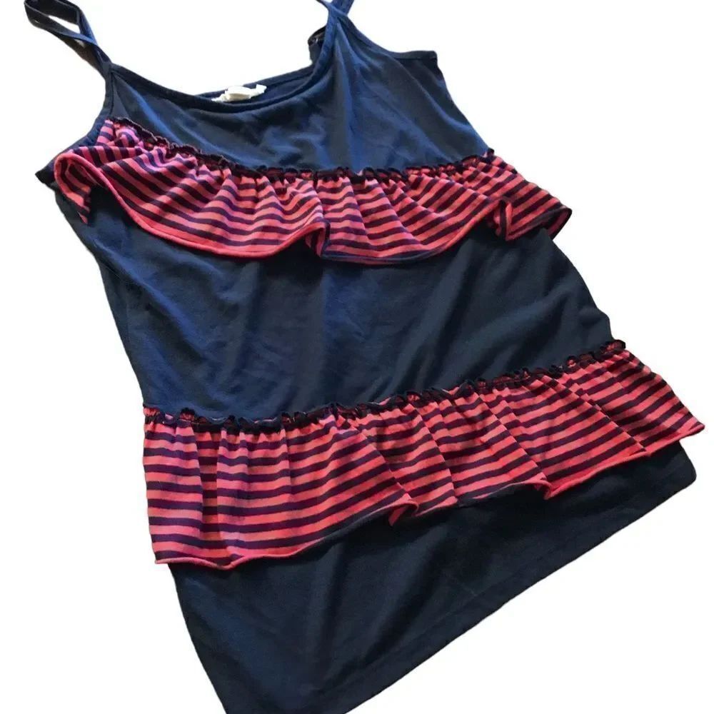 Derek Heart size large red and blue tank with ruffle accents excellent condition
